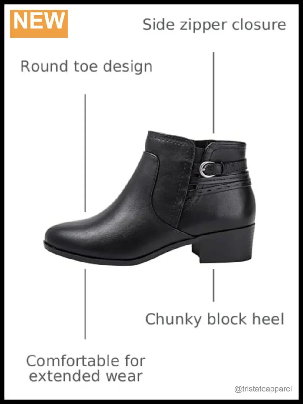 Kassie Daniela DIXIE Ankle Booties Low Block Heel Side Zip Buckle